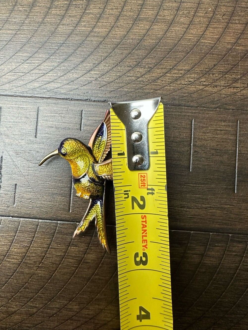 Vintage Enamel Hummingbird Brooch Pin Gold Tone Colorful Bird Large 3” - Picture 5 of 6